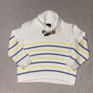 Boys Janie And Jack White Blue Yellow Striped Pullover Shawl Sweater Sz 18-24 Mo